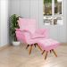 Kit 2 Poltronas Decorativas Base Giratória em Madeira Charger Suede Rosa G19 - Gran Belo