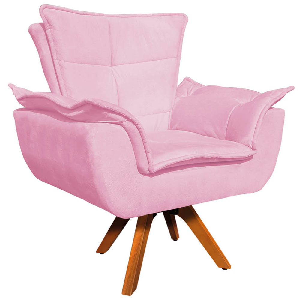 Kit 2 Poltronas Decorativas Base Giratória em Madeira Charger Suede Rosa G19 - Gran Belo