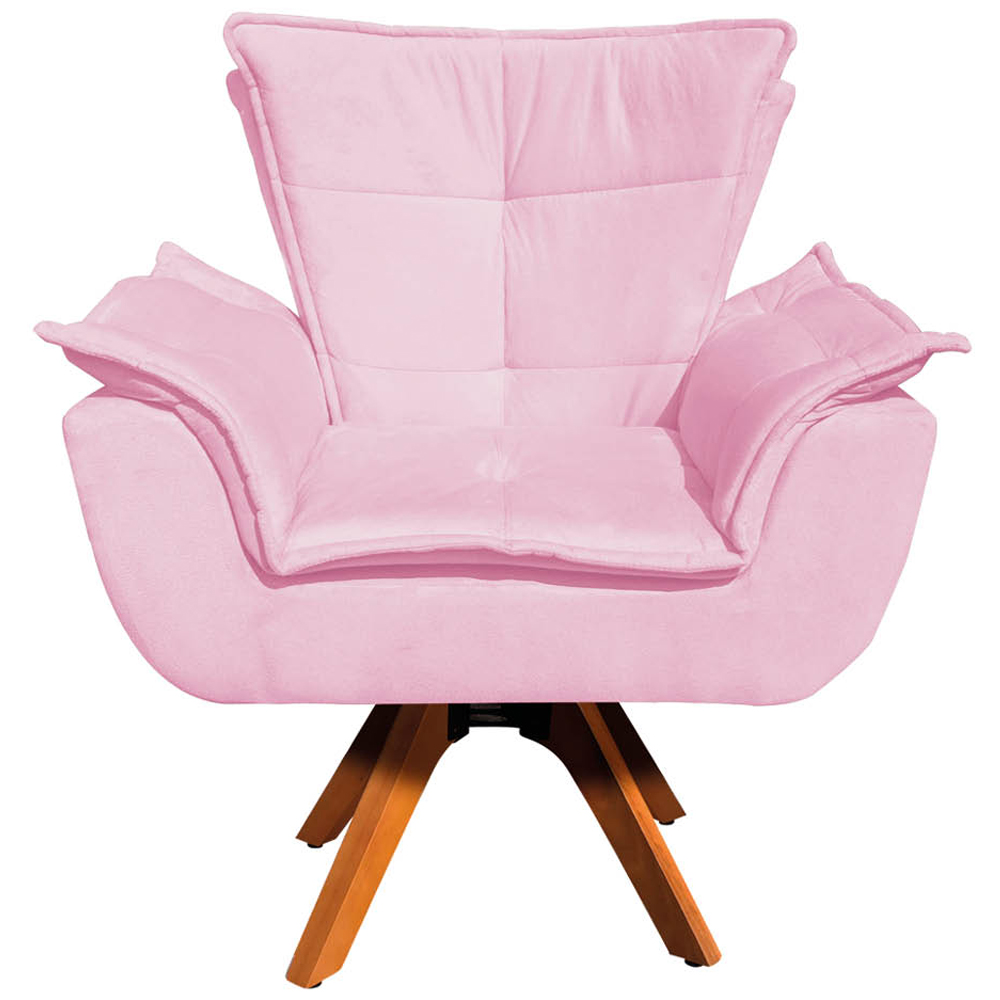 Kit 2 Poltronas Decorativas Base Giratória em Madeira Charger Suede Rosa G19 - Gran Belo