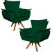Kit 2 Poltronas Decorativas Base Giratória em Madeira Charger Suede Verde G19 - Gran Belo
