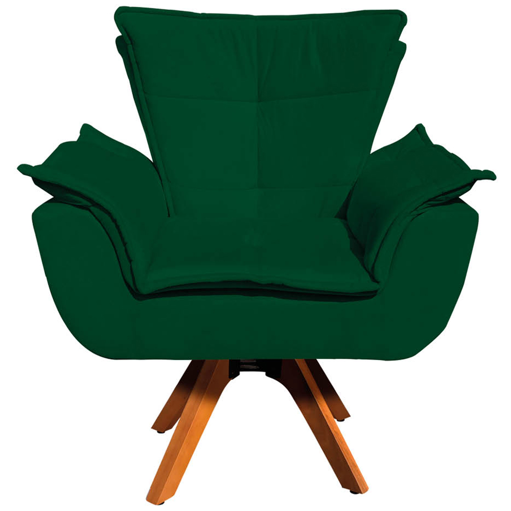 Kit 2 Poltronas Decorativas Base Giratória em Madeira Charger Suede Verde G19 - Gran Belo
