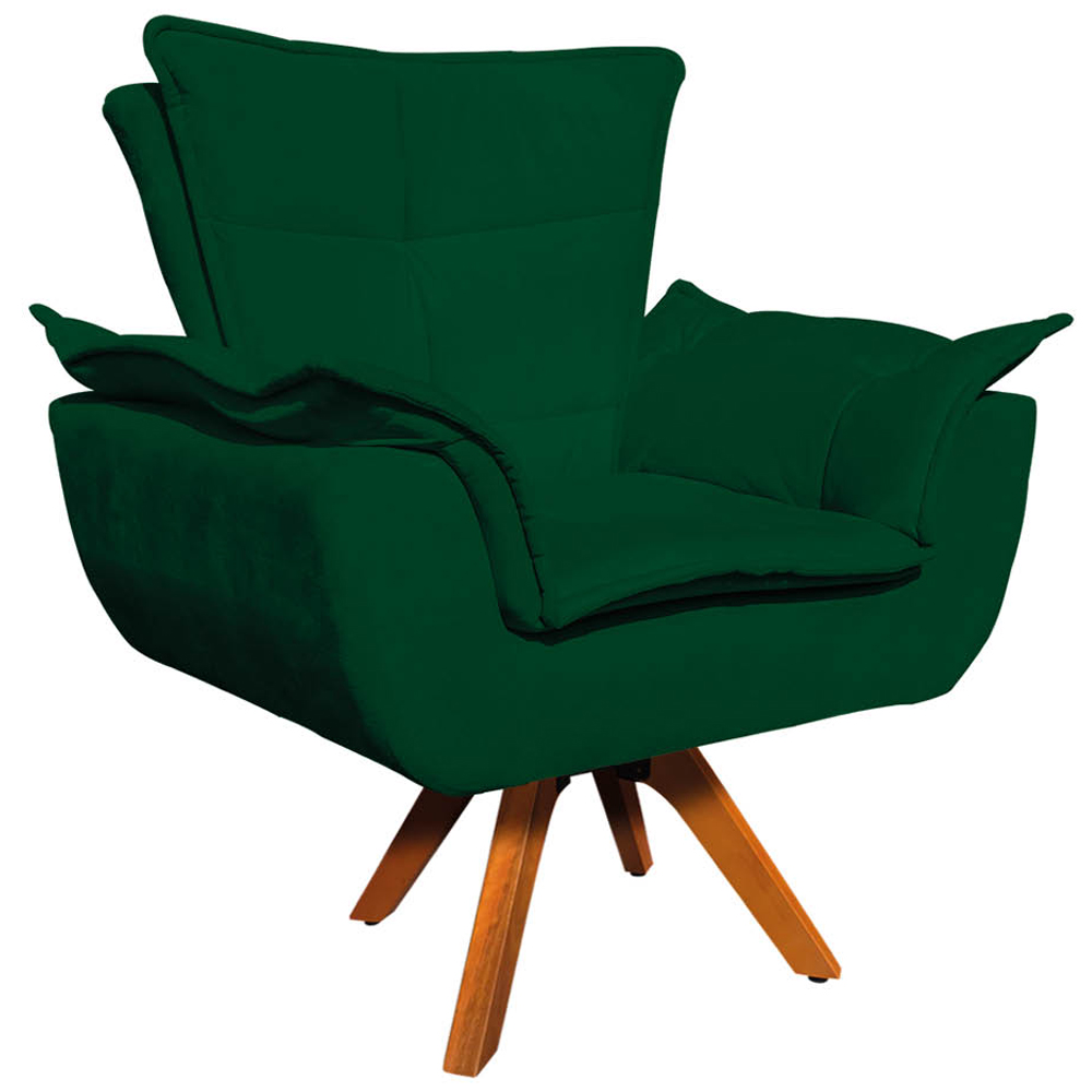 Kit 2 Poltronas Decorativas Base Giratória em Madeira Charger Suede Verde G19 - Gran Belo
