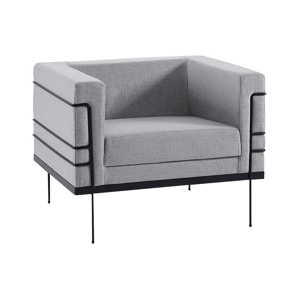 Kit 2 Poltronas Decorativas Base de Aço Preto Jeanneret-Gris Linhão Cinza G17 - Gran Belo