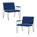Kit 2 Poltronas Decorativas Base em Aço Preto Eslovenia Linho Azul Marinho G17 - Gran Belo