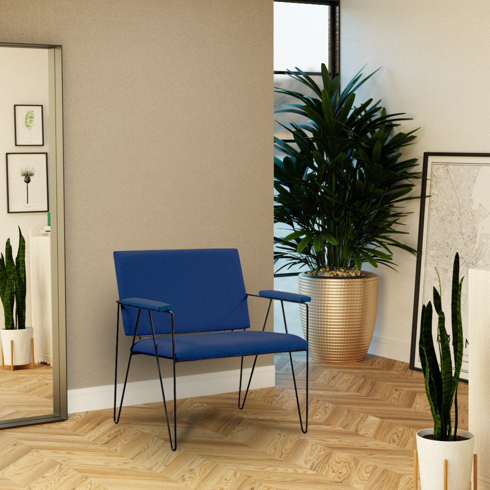 Kit 2 Poltronas Decorativas Base em Aço Preto Eslovenia Linho Azul Marinho G17 - Gran Belo