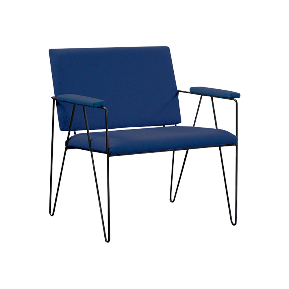 Kit 2 Poltronas Decorativas Base em Aço Preto Eslovenia Linho Azul Marinho G17 - Gran Belo
