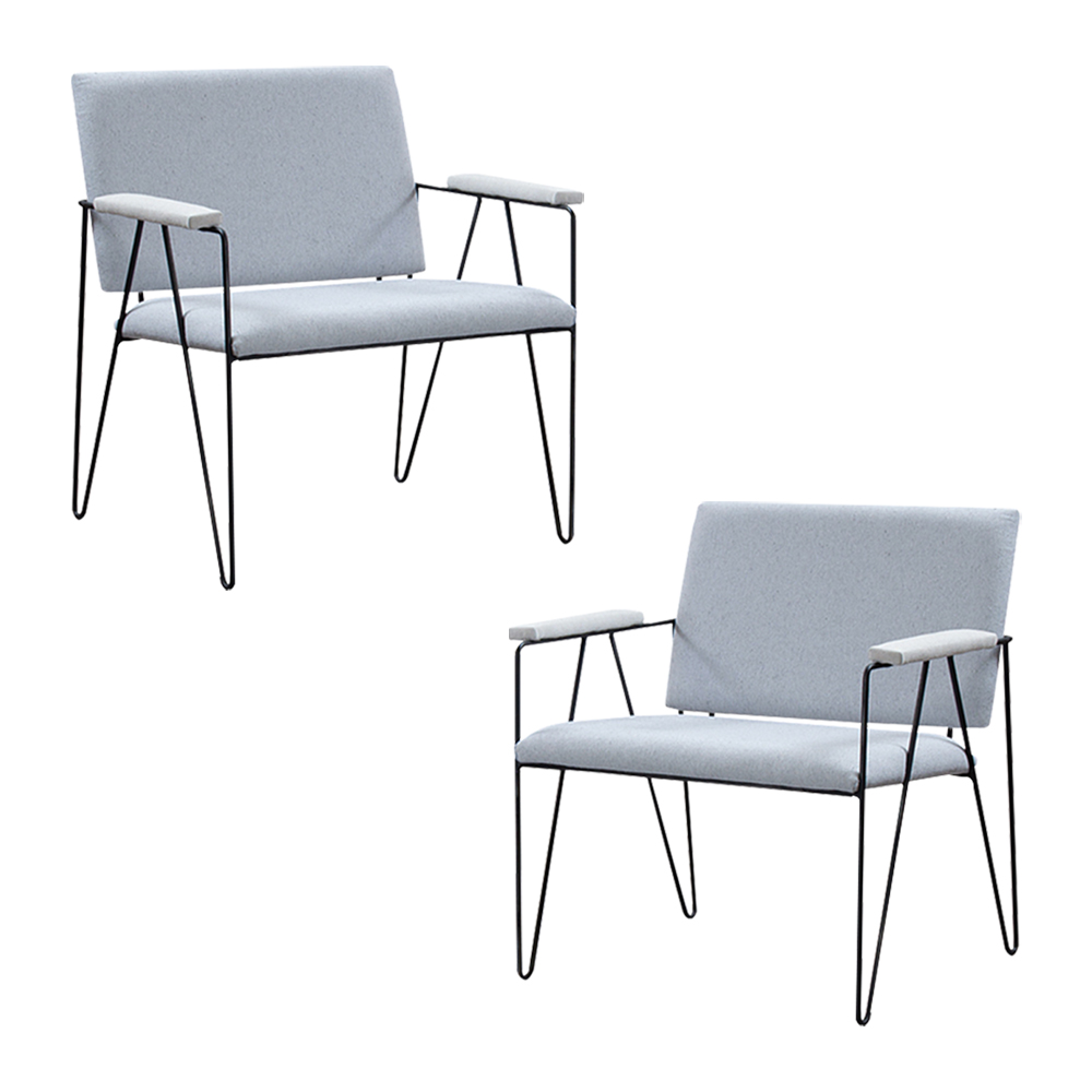 Kit 2 Poltronas Decorativas Base em Aço Preto Eslovenia Linho Cinza G17 - Gran Belo