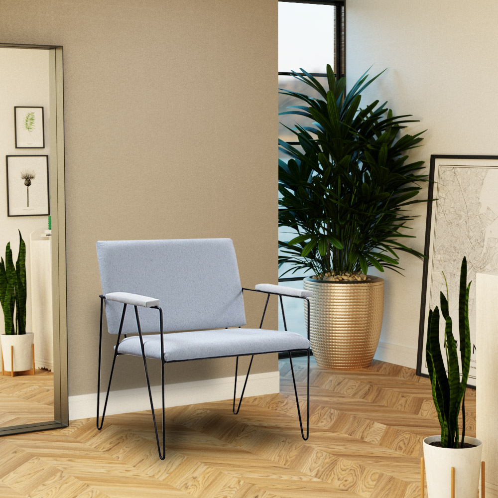 Kit 2 Poltronas Decorativas Base em Aço Preto Eslovenia Linho Cinza G17 - Gran Belo