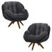 Kit 2 Poltronas Decorativas Base em Madeira Giratória Giroud Veludo Cinza Chumbo G33 - Gran Belo