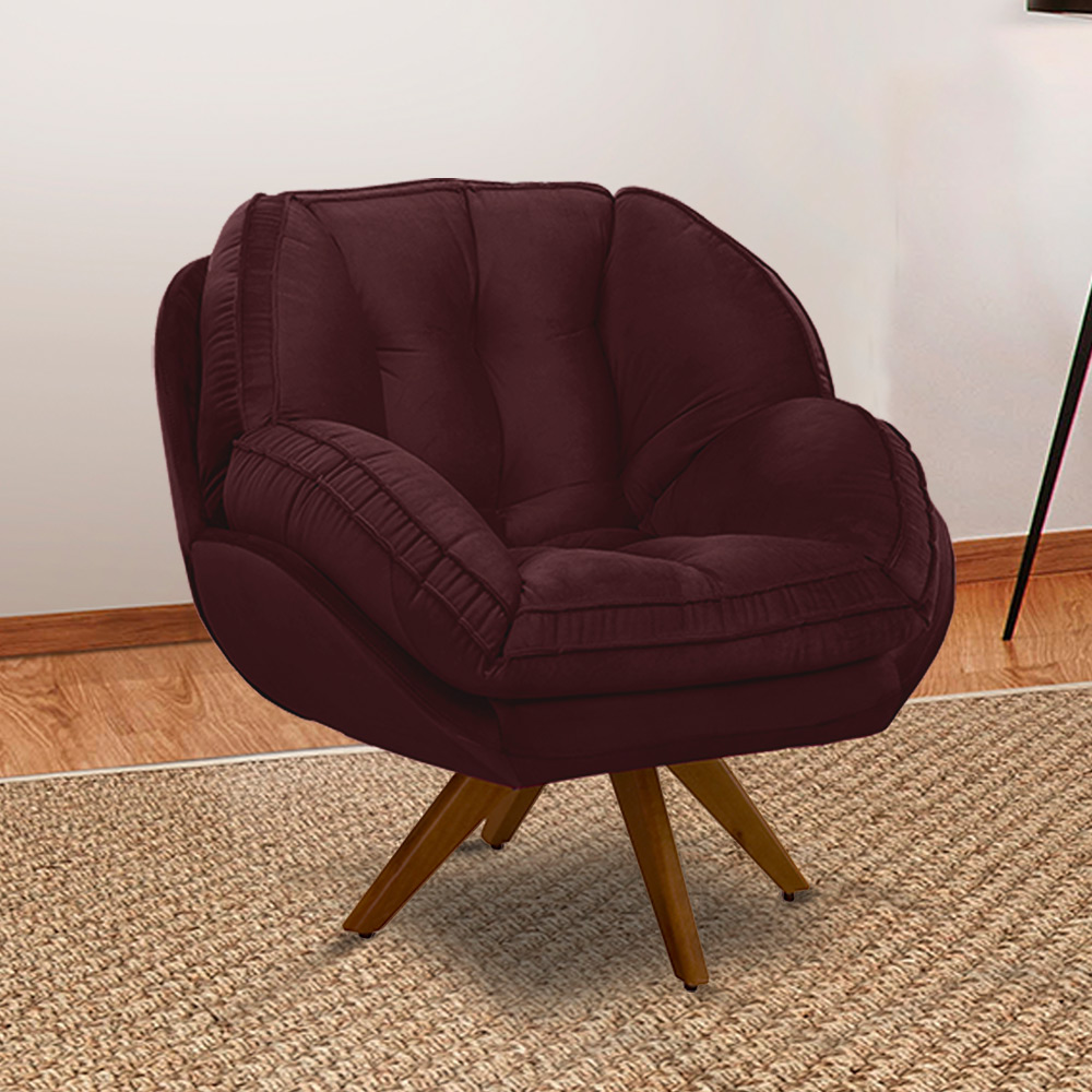 Kit 2 Poltronas Decorativas Base em Madeira Giratória Giroud Veludo Marsala G33 - Gran Belo