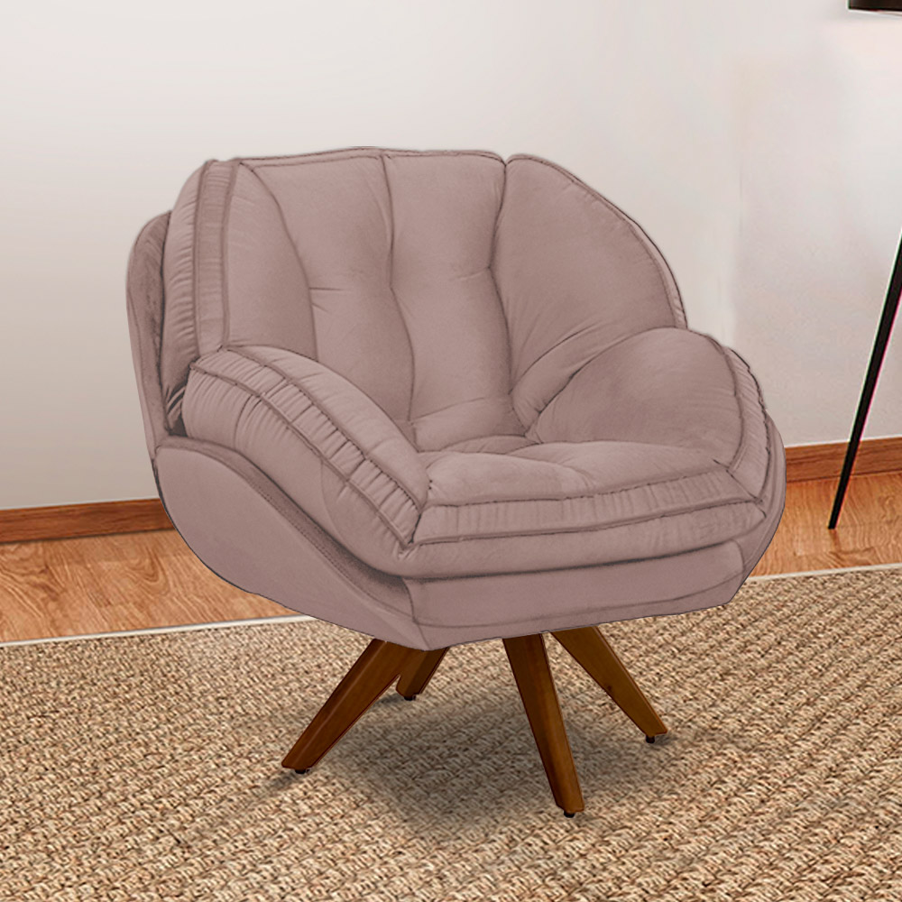 Kit 2 Poltronas Decorativas Base em Madeira Giratória Giroud Veludo Rosê G33 - Gran Belo