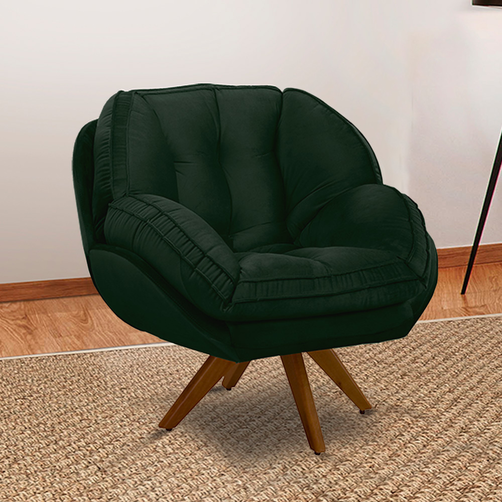 Kit 2 Poltronas Decorativas Base em Madeira Giratória Giroud Veludo Verde G33 - Gran Belo