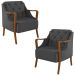 Kit 2 Poltronas Decorativas Braços em Madeira Hand Linho Chumbo G45 - Gran Belo