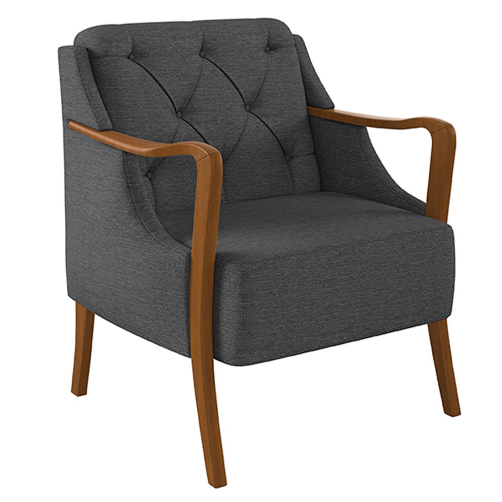 Kit 2 Poltronas Decorativas Braços em Madeira Hand Linho Chumbo G45 - Gran Belo