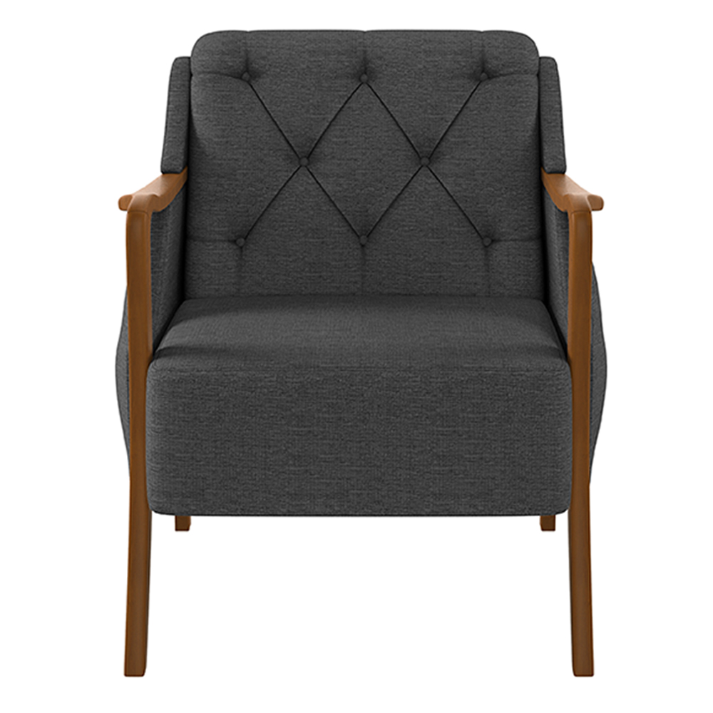 Kit 2 Poltronas Decorativas Braços em Madeira Hand Linho Chumbo G45 - Gran Belo