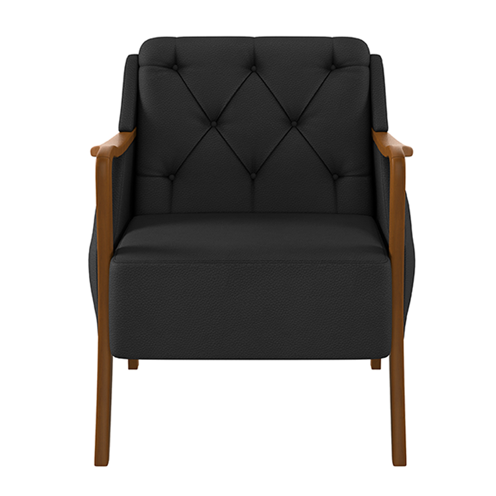 Kit 2 Poltronas Decorativas Braços em Madeira Hand PU Preto G45 - Gran Belo