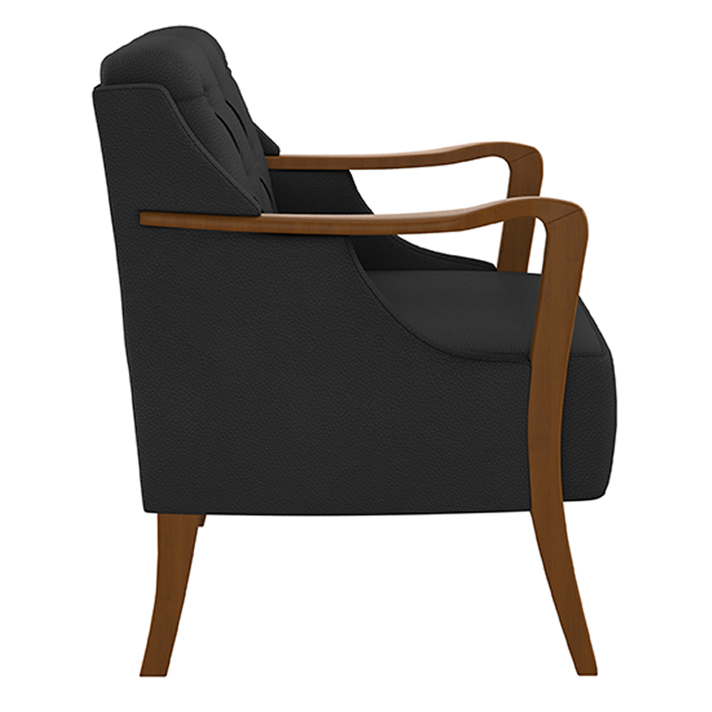 Kit 2 Poltronas Decorativas Braços em Madeira Hand PU Preto G45 - Gran Belo