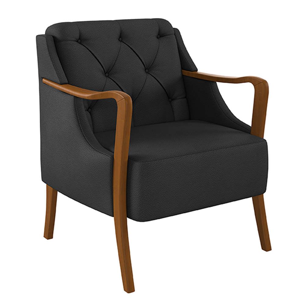 Kit 2 Poltronas Decorativas Braços em Madeira Hand PU Preto G45 - Gran Belo