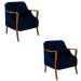 Kit 2 Poltronas Decorativas Braços em Madeira Hand Veludo Azul Marinho G45 - Gran Belo