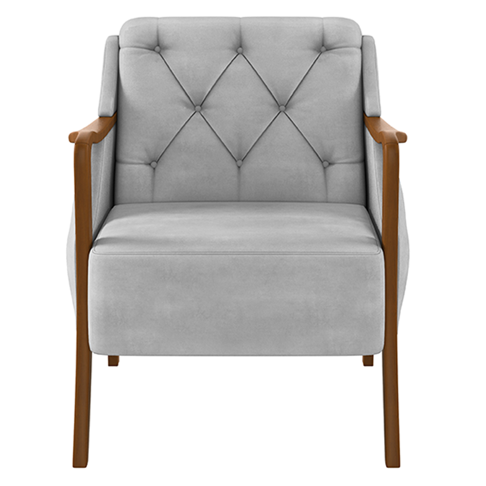 Kit 2 Poltronas Decorativas Braços em Madeira Hand Veludo Cinza G45 - Gran Belo