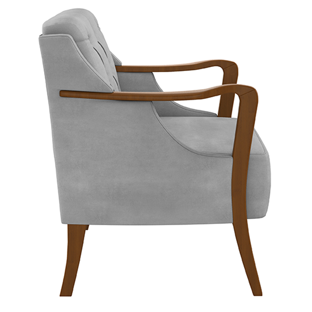 Kit 2 Poltronas Decorativas Braços em Madeira Hand Veludo Cinza G45 - Gran Belo