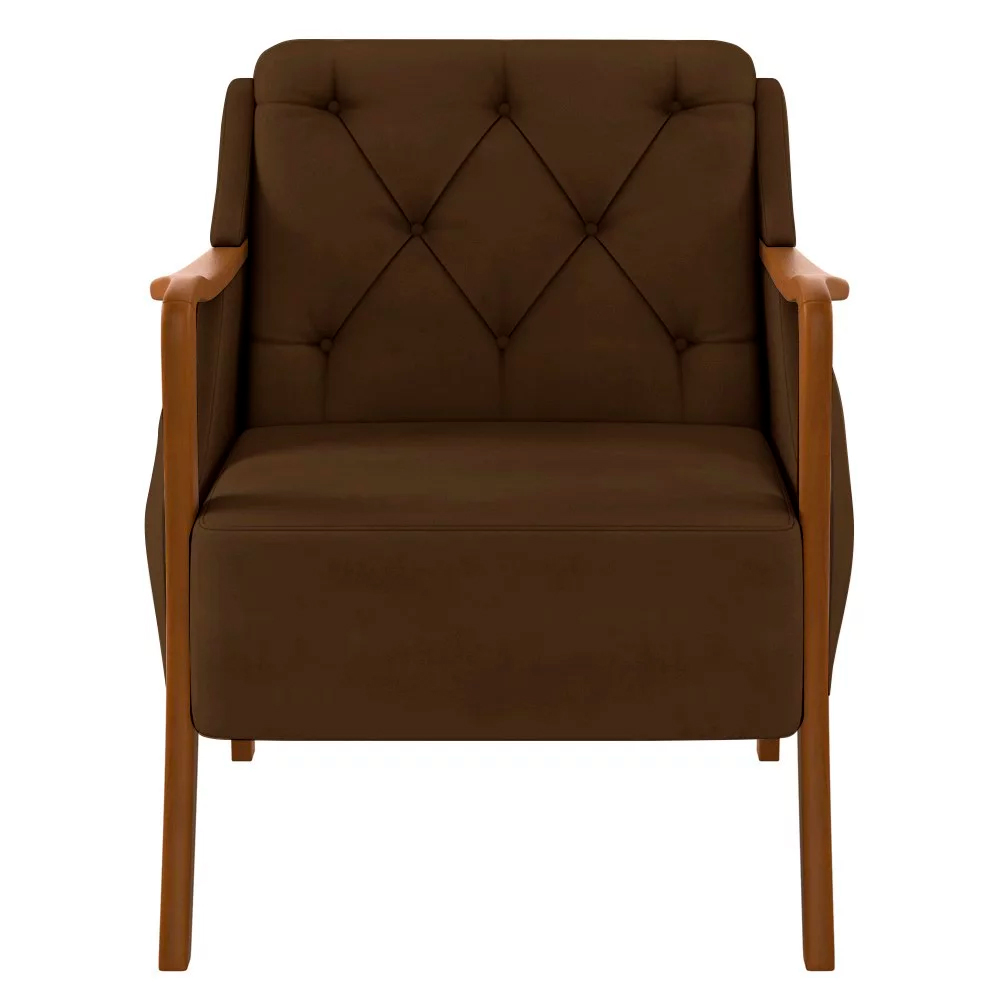 Kit 2 Poltronas Decorativas Braços em Madeira Hand Veludo Marrom G45 - Gran Belo