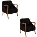 Kit 2 Poltronas Decorativas Braços em Madeira Hand Veludo Preto G45 - Gran Belo