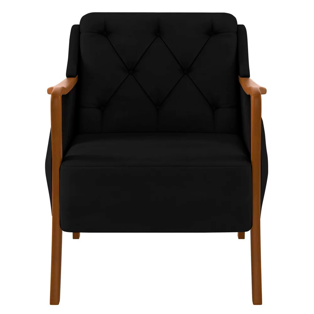 Kit 2 Poltronas Decorativas Braços em Madeira Hand Veludo Preto G45 - Gran Belo