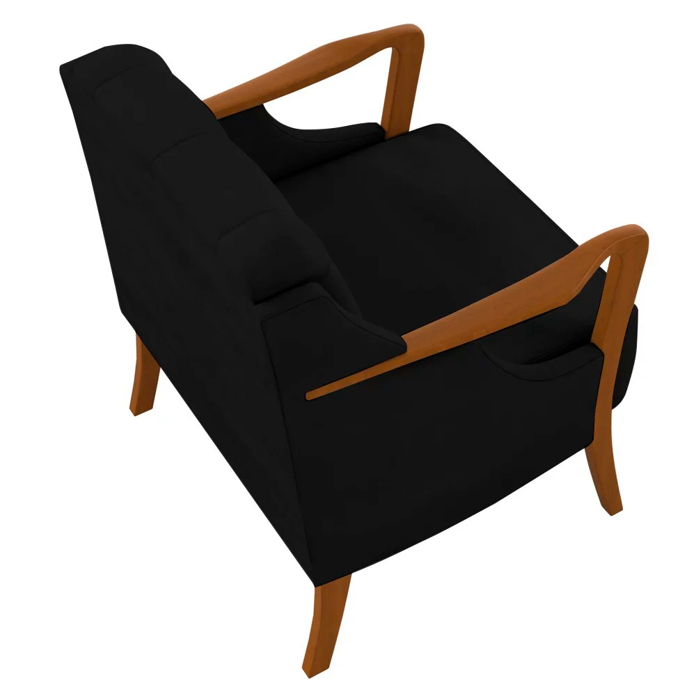 Kit 2 Poltronas Decorativas Braços em Madeira Hand Veludo Preto G45 - Gran Belo