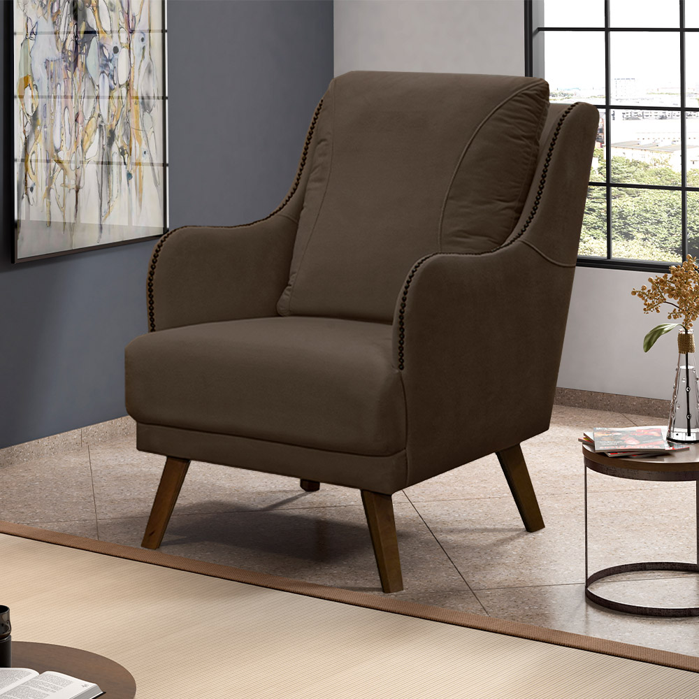 Kit 2 Poltronas Decorativas Catar com Tachas Suede Marrom G33 - Gran Belo