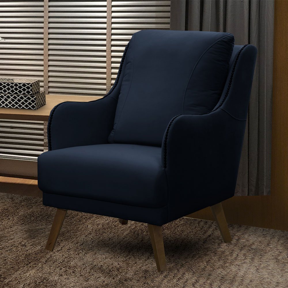 Kit 2 Poltronas Decorativas Catar com Tachas Veludo Azul Marinho G33 - Gran Belo