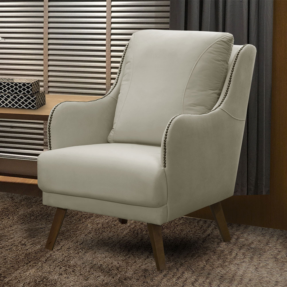 Kit 2 Poltronas Decorativas Catar com Tachas Veludo Bege Claro G33 - Gran Belo
