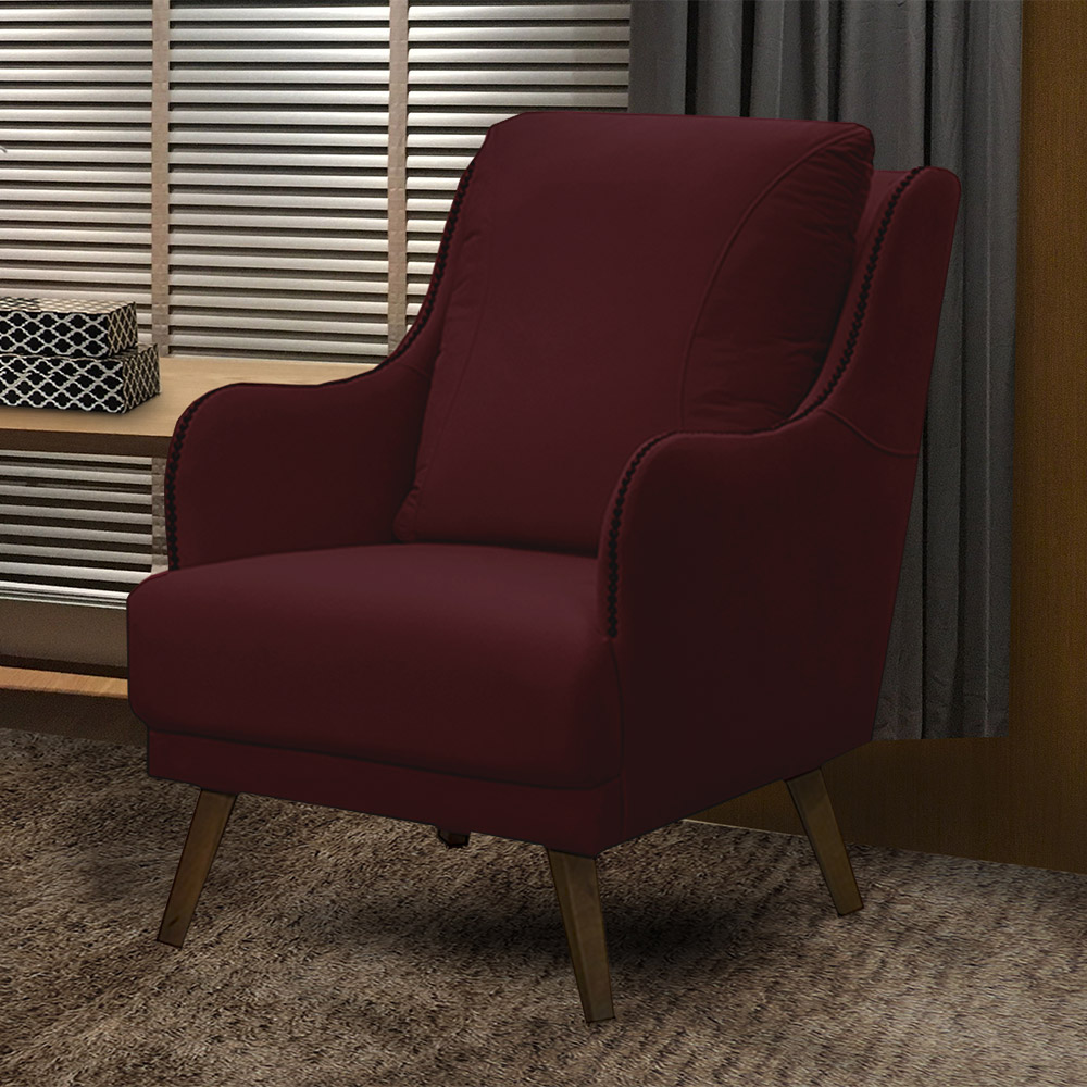 Kit 2 Poltronas Decorativas Catar com Tachas Veludo Marsala G33 - Gran Belo