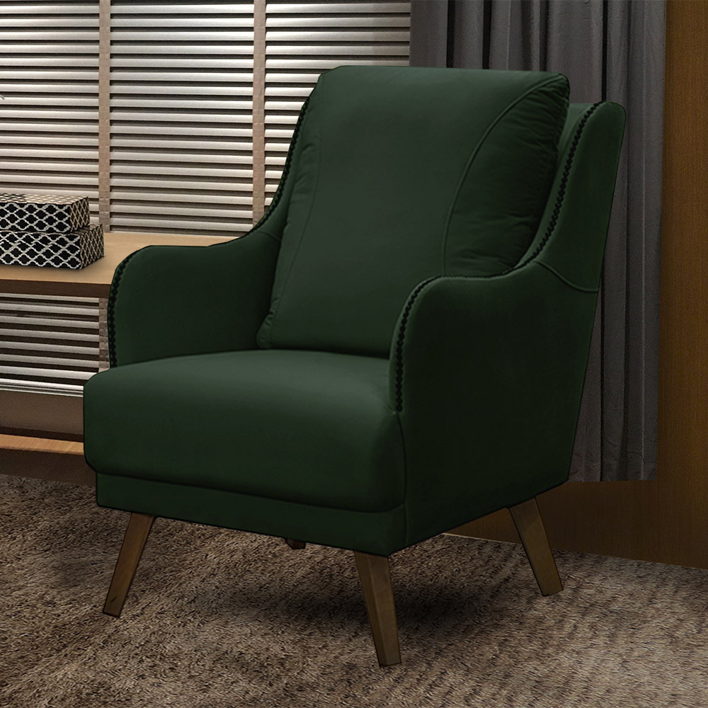 Kit 2 Poltronas Decorativas Catar com Tachas Veludo Verde G33 - Gran Belo