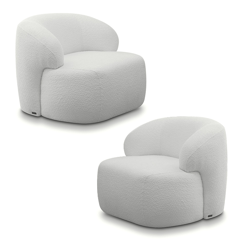 Kit 2 Poltronas Decorativas Charlote Sala de Estar Base Fixa Bouclê Cinza G88 - Gran Belo