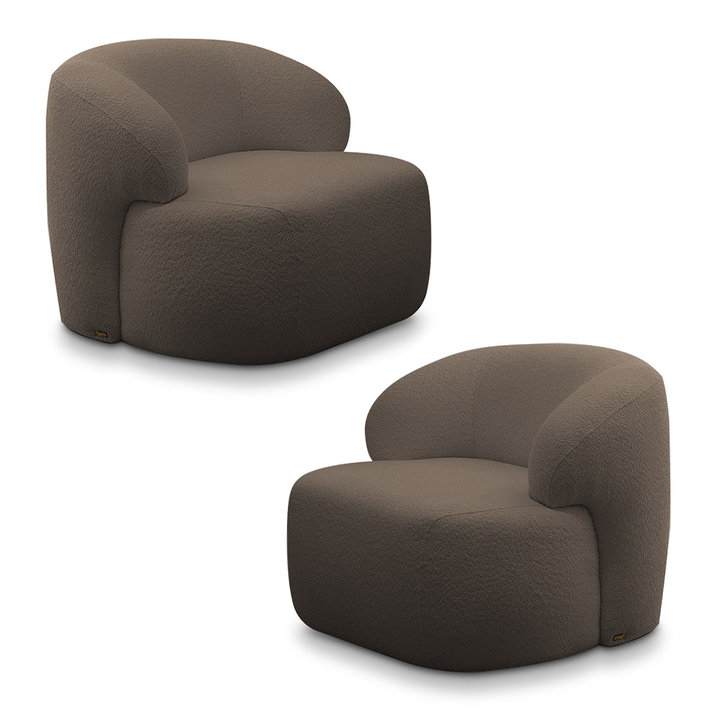 Kit 2 Poltronas Decorativas Charlote Sala de Estar Base Fixa Bouclê Marrom G88 - Gran Belo