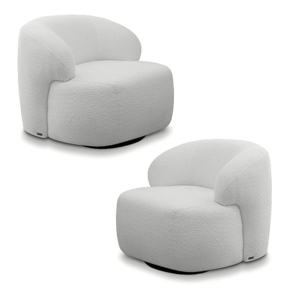 Kit 2 Poltronas Decorativas Charlote Sala de Estar Base Giratória em Aço Bouclê Cinza G88 - Gran Belo