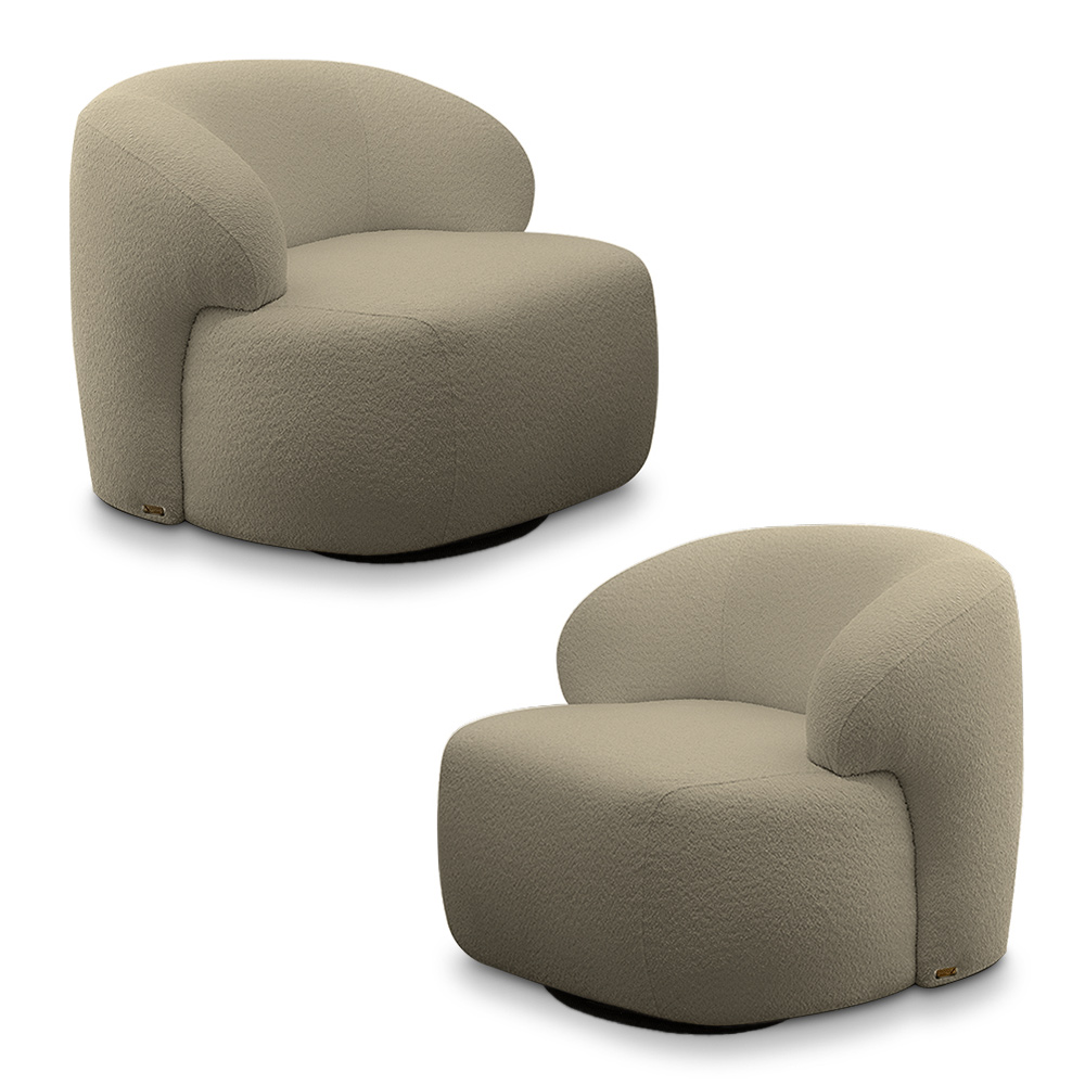 Kit 2 Poltronas Decorativas Charlote Sala de Estar Base Giratória em Aço Bouclê Nude G88 - Gran Belo