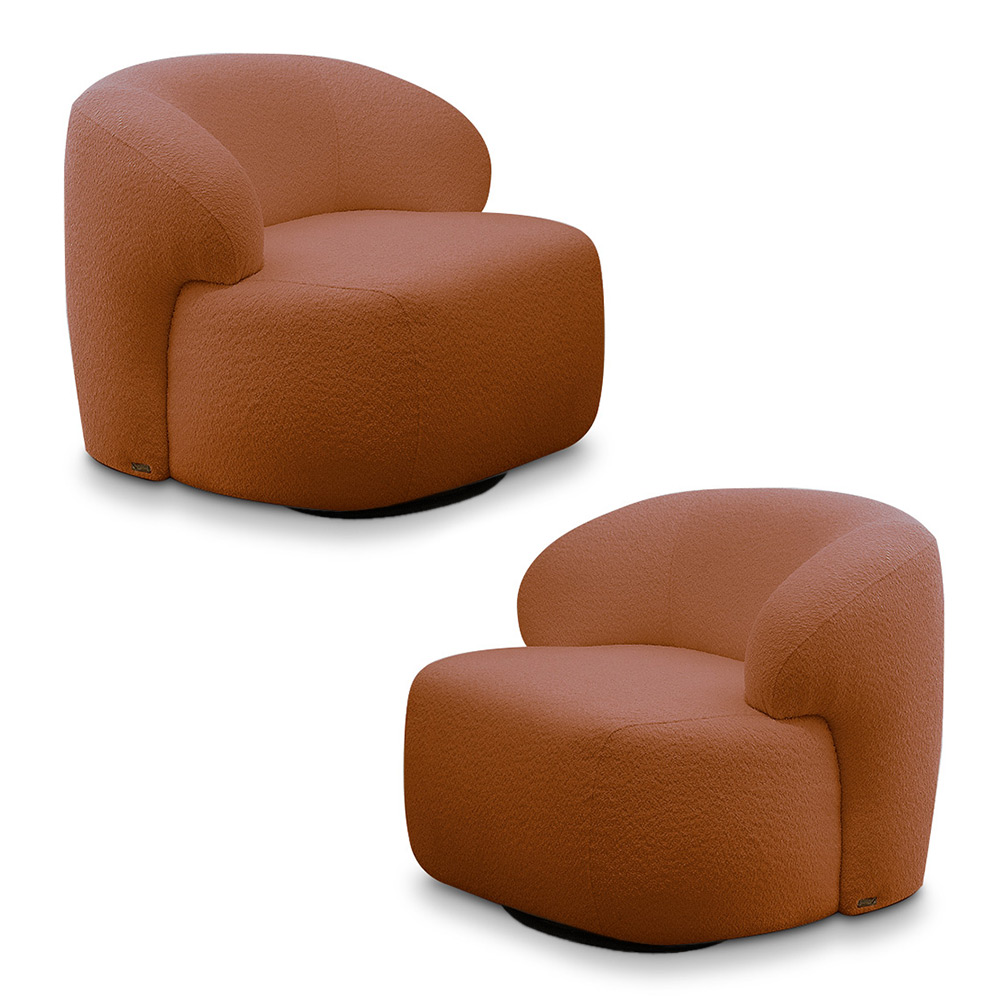 Kit 2 Poltronas Decorativas Charlote Sala de Estar Base Giratória em Aço Bouclê Terracota G88 - Gran Belo