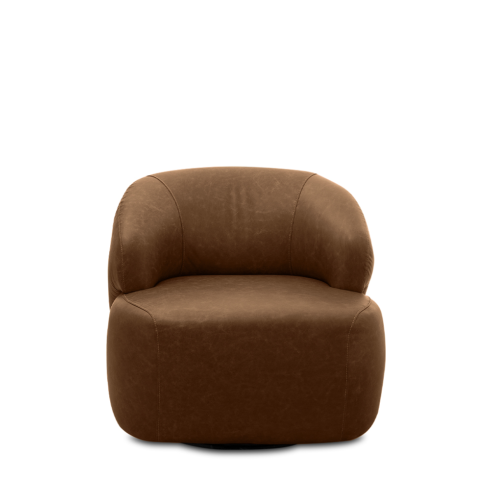Kit 2 Poltronas Decorativas Charlote Sala de Estar Base Giratória em Aço Couro Marrom Claro Manchado G88 - Gran Belo