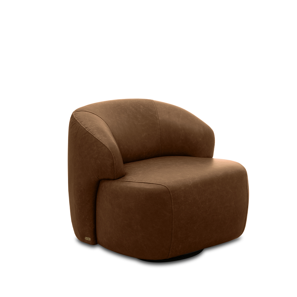 Kit 2 Poltronas Decorativas Charlote Sala de Estar Base Giratória em Aço Couro Marrom Claro Manchado G88 - Gran Belo