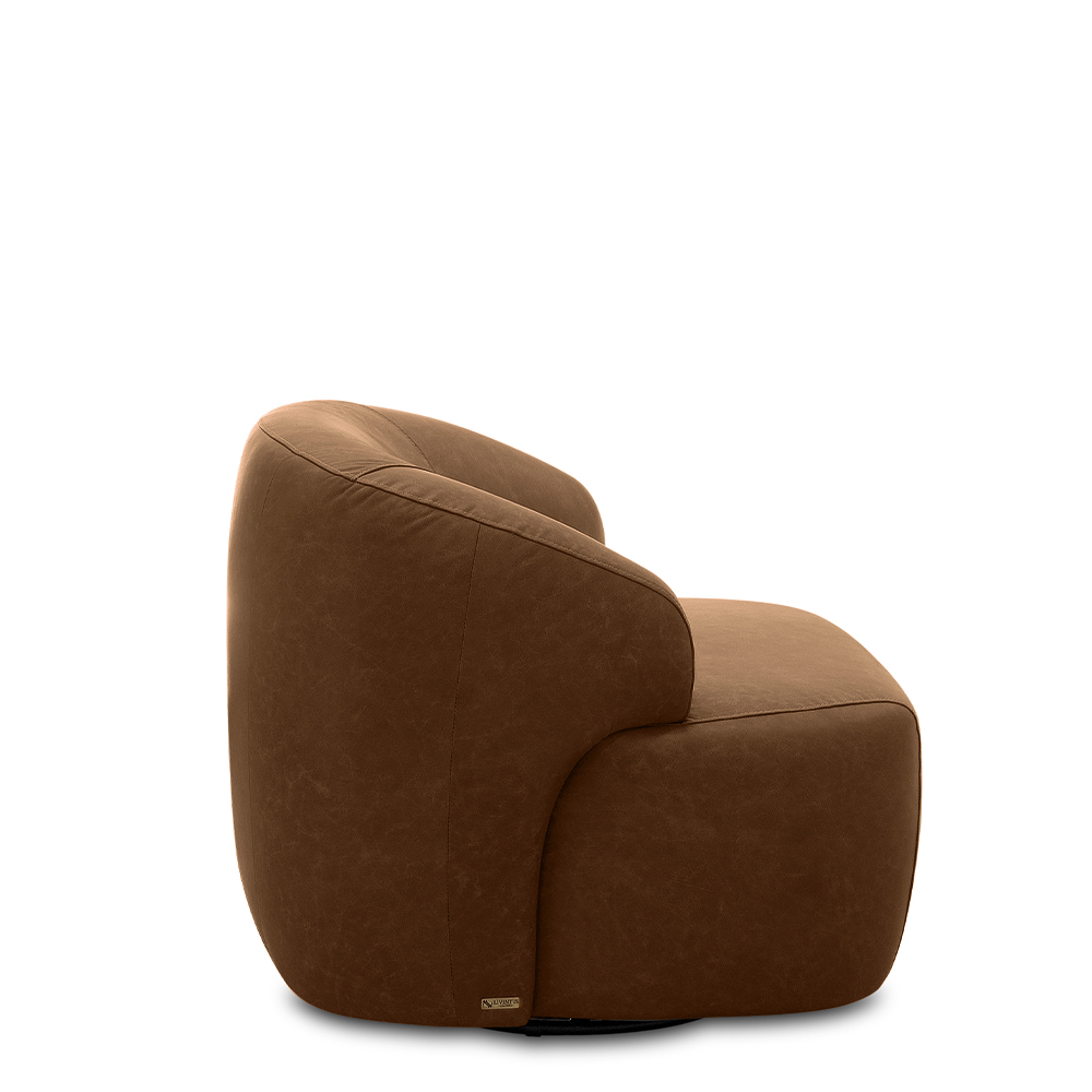 Kit 2 Poltronas Decorativas Charlote Sala de Estar Base Giratória em Aço Couro Marrom Claro Manchado G88 - Gran Belo