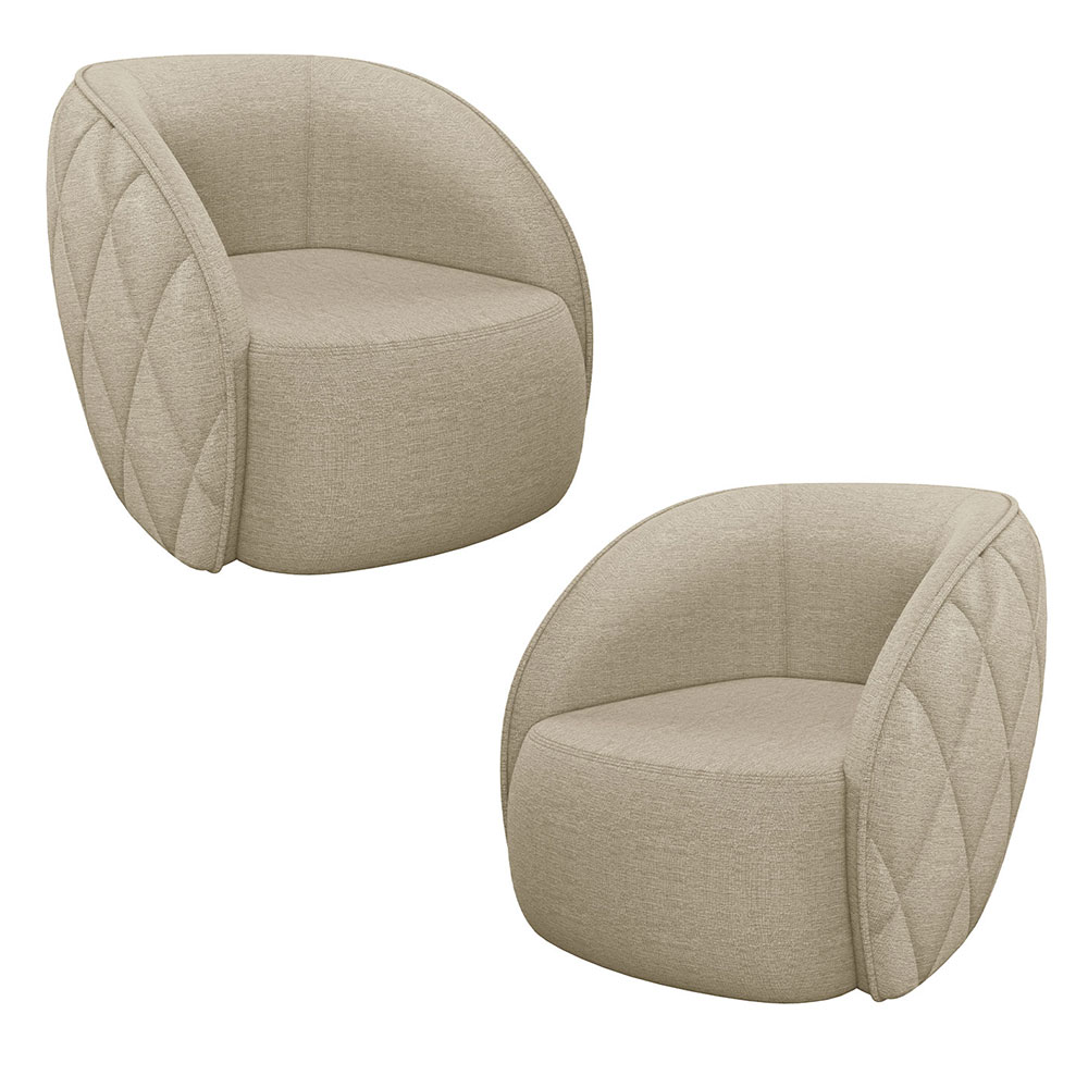 Kit 2 Poltronas Decorativas Clarke Linho Bege G45 - Gran Belo