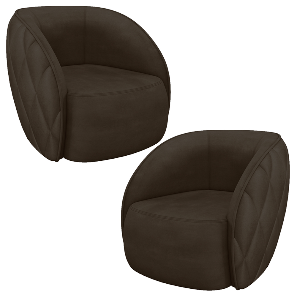 Kit 2 Poltronas Decorativas Clarke Veludo Marrom G45 - Gran Belo
