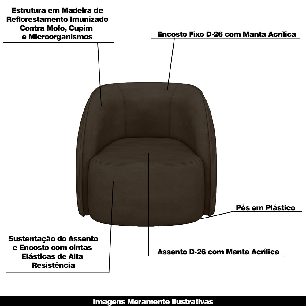Kit 2 Poltronas Decorativas Clarke Veludo Marrom G45 - Gran Belo