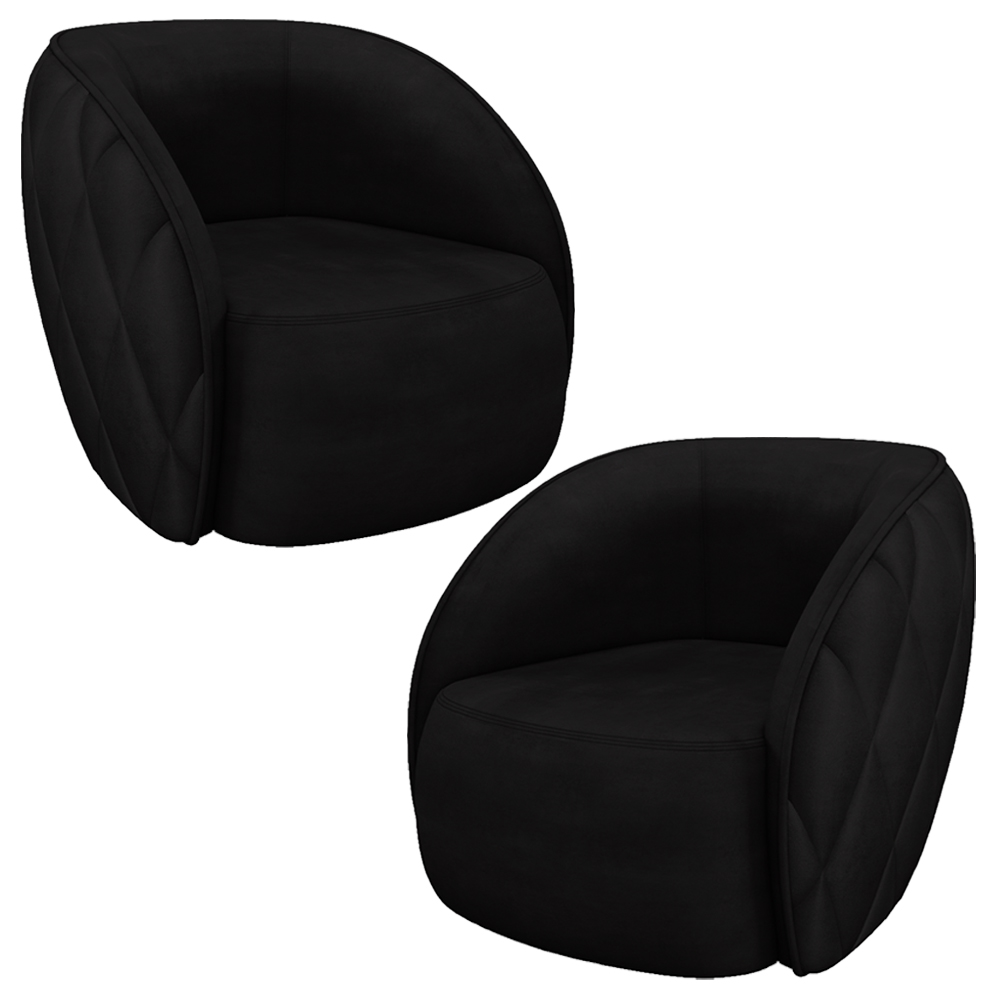 Kit 2 Poltronas Decorativas Clarke Veludo Preto G45 - Gran Belo