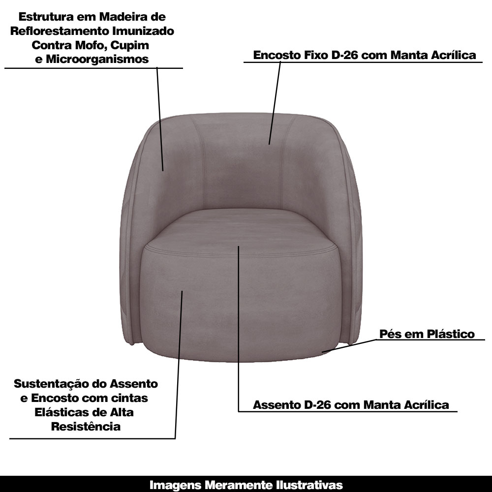 Kit 2 Poltronas Decorativas Clarke Veludo Rosê G45 - Gran Belo