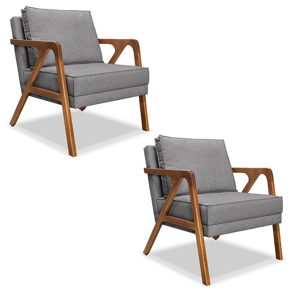 Kit 2 Poltronas Decorativas De Luxo Frida Linho Cinza G63 - Gran Belo