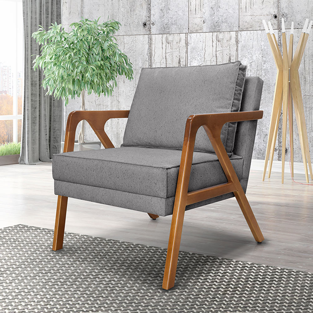 Kit 2 Poltronas Decorativas De Luxo Frida Linho Cinza G63 - Gran Belo