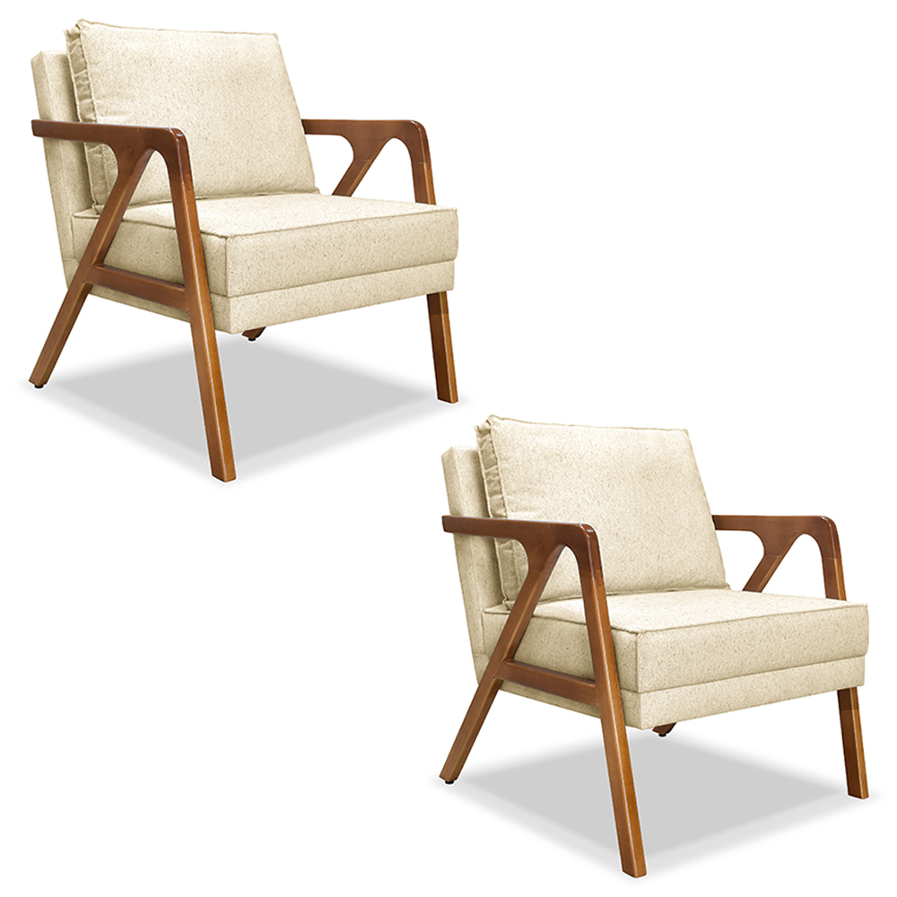 Kit 2 Poltronas Decorativas De Luxo Frida Linho Pérola G63 - Gran Belo
